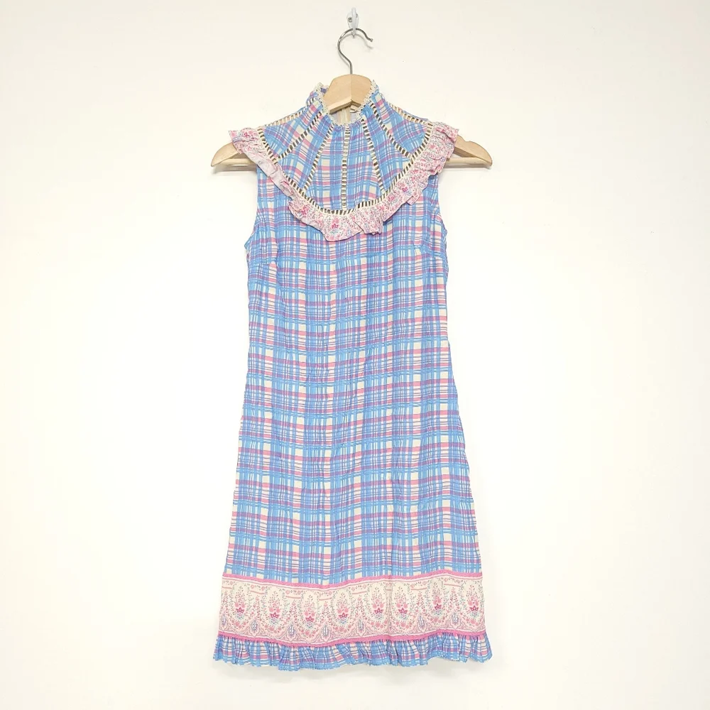 Anthropologie Plenty by Tracy Reese Plaid Ruffle Flower Mini Dress, size xsp. - Picture 3 of 16